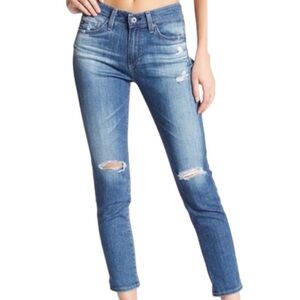 AG Adriano Goldschmied the beau slouchy skinny jeans distressed hems size 26